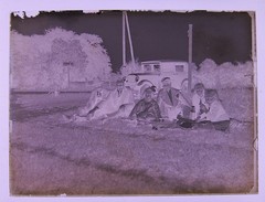 Family with Automobile Opel in Grass Historic Glass Negative around 1920