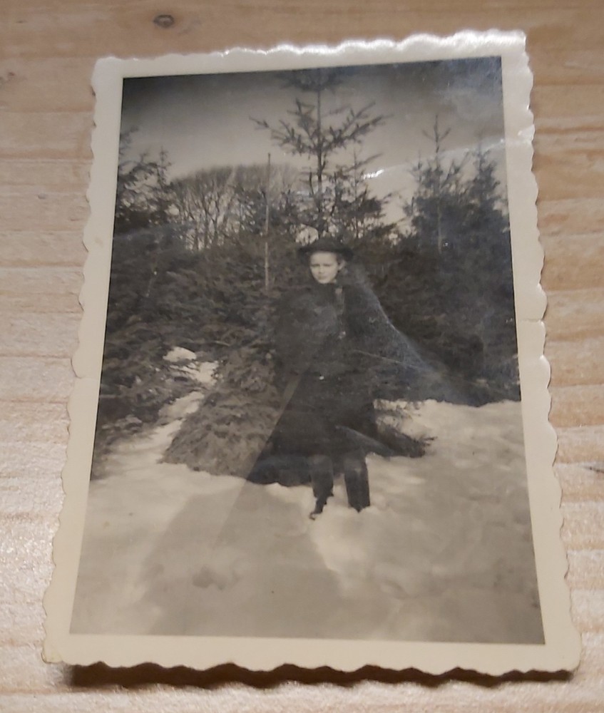 small old b/w photo YOUNG WOMAN IN WOODS
