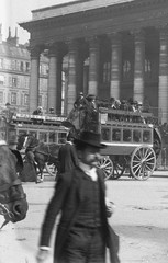 STEREO GLASS NEGATIVE, OMNIBUS, PARIS, Place de la Bourse, cityscape, rare, vi