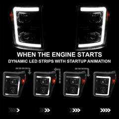 Black Projector Headlights W/Switchback Sequential LED Bar and Startup Animation