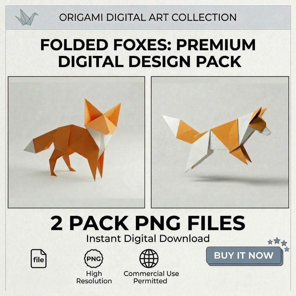Minimalist 2 Pack FOX Origami Digital Art Modern Wallpaper PNG FILES Download