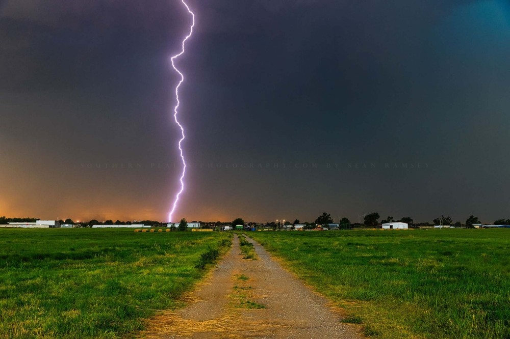 Storm Photography Print – Picture of Lightning Bolt Down Dirt Road in Oklahoma