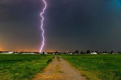 Storm Photography Print – Picture of Lightning Bolt Down Dirt Road in Oklahoma
