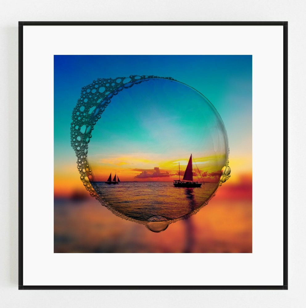 KEY WEST Sunset Bubble 12×12 Art Photo Photograph Print Modern Boat Surreal Sail