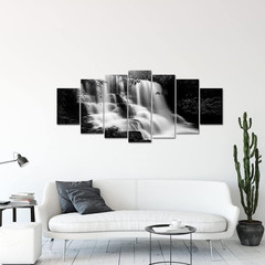 Xlarge 7 Piece Black & White Waterfall Canvas Art for Living Room Decor