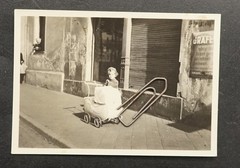 Photo portrait pram girl counts enamel sign advertising Altenburg picture old