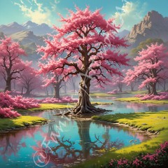 Pink Tree – Digital Image Picture PC Phone Background AI Art, 8 images – #20