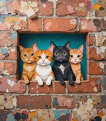 Cats Wallpaper Digital Art Image HD Picture Background Kids Room Decor 4K Photo