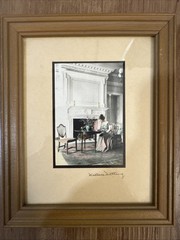 Wallace Nutting Interior Hand Colored Photo Woman Reads Book Near Fireplace