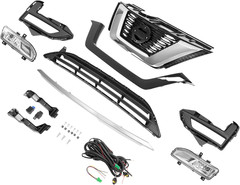 Front Upper + Lower Grille + Fog Light Kit Compatible with 2017-2020 Nissan Rogu
