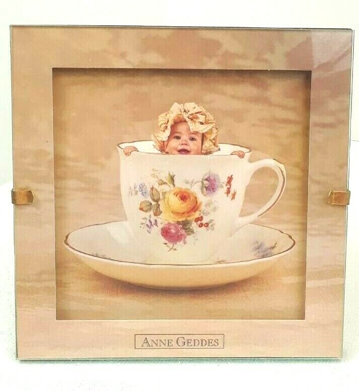 Anne Geddes Baby In A Teacup 5″x5″ Picture In Frame 1995