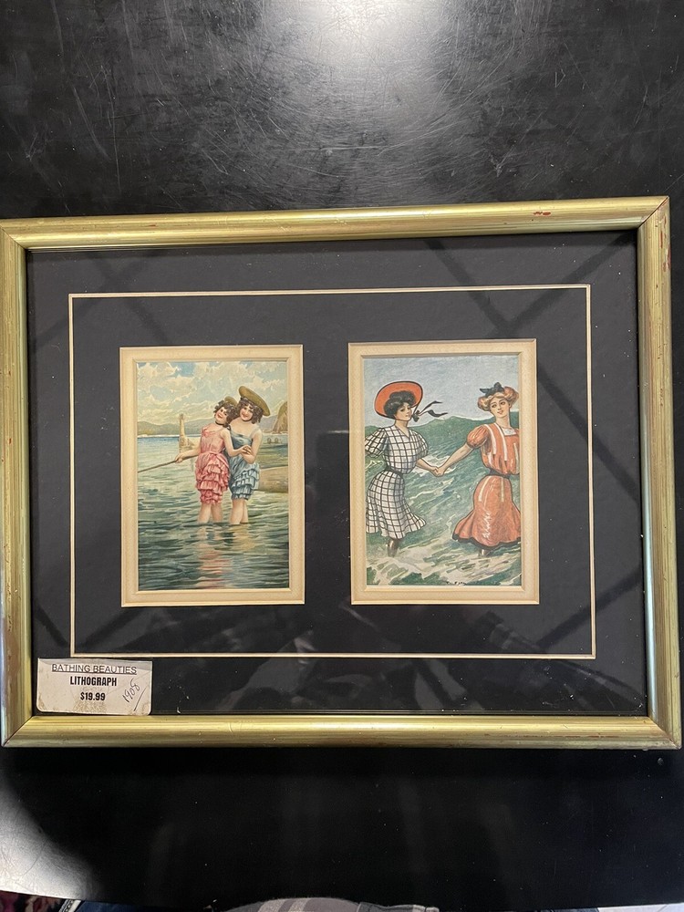 bathing beauties lithography 12x10x1 gold frame