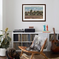 ART.COM Wall Art Print Saratoga Springs, NY – Horse Race Track Scene on Brown…