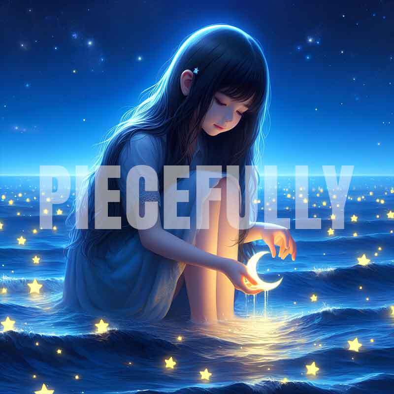 The Girl and Her Moon #032 AI Digital Art Image w/ Abstract Riddle Philosophy