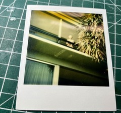 Polaroid Photo of ghastly image on balcony Vintage 1967 coastal view good time