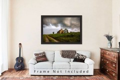 Rustic Farmhouse Photography Print: Oklahoma Farm Country Storm Clouds Photo