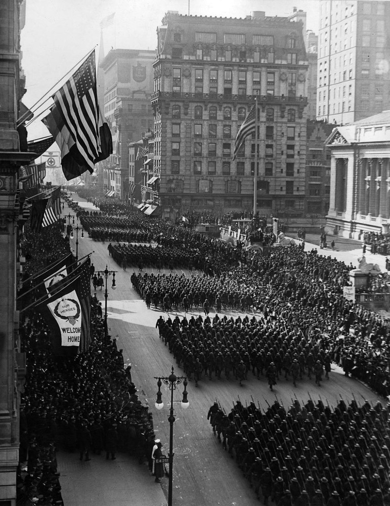 WWI Parade in Honor of Returning Soldiers Pass Public Library NYC Enhanced Photo
