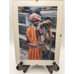 Original 5×7 India Ganges Photograph Man with Monkey Framed Travel Art 1991