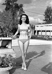 pretty girl in swimsuit, shadows, bikini, vintage fine art negative