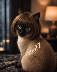 Digital Image Picture Photo Wallpaper Background Desktop AI Art -cat in a wig