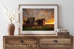 Barn Photography Print: Oklahoma Prairie Farm Country Stormy Sunset Plains Photo