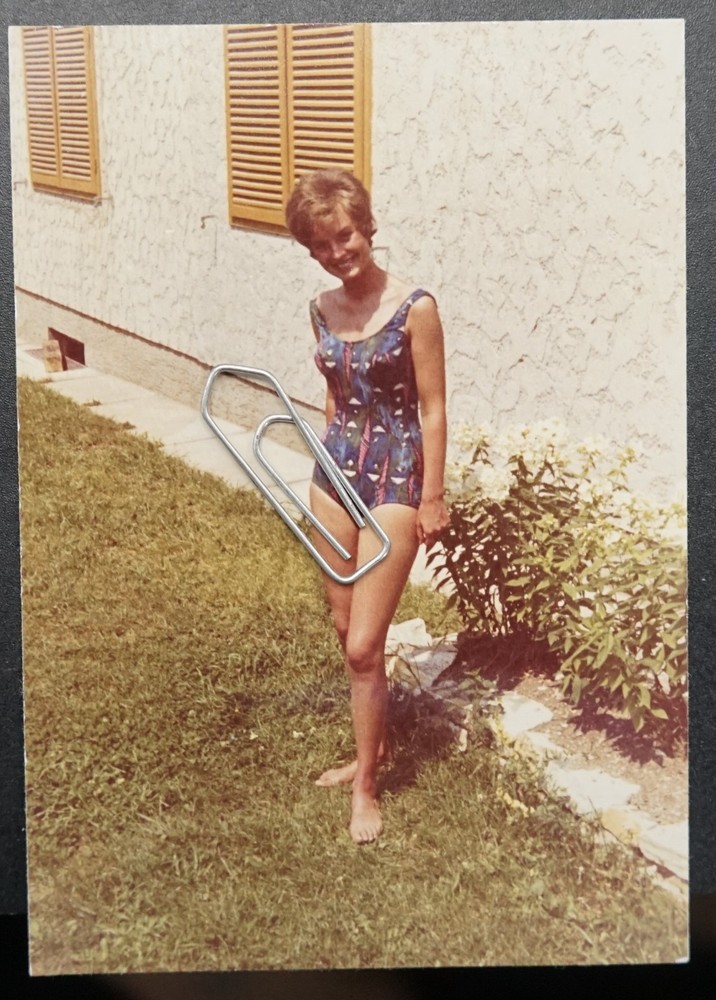 Photo Portrait Young Woman Model Swimsuit Color Vintage 1963 Teen Garden
