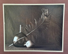 LEON KOSOFSKY SIGNED PHOTOGRAPH FRACTURED QUILL APPLE FEATHER WINE BOTTLE ART