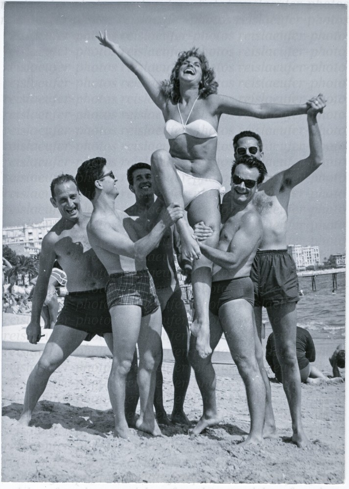 Gisele Robert on Cannes Beach, Original 1957 Press Photo