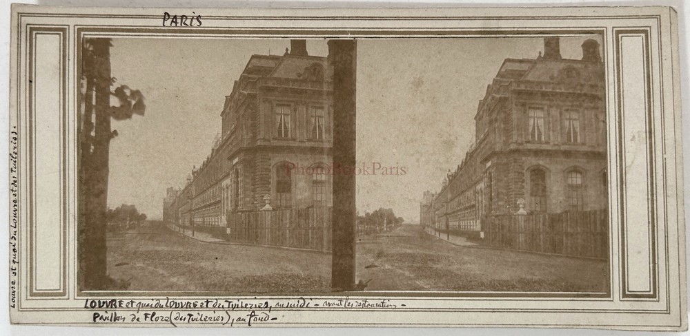 Paris Quai Du Louvre And Tuileries C1858 Primitive Stereo Photography Vintage