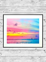 KEY WEST Sunset 11×14″ Matted Art Photo Photograph Sailing Colorful Boat Rainbow