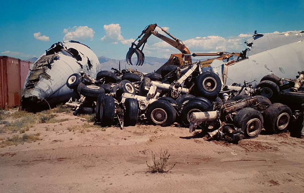 VINTAGE AIRCRAFT / AIRPLANE SALVAGE SCRAP YARD SURREAL COLOR PHOTOGRAPH