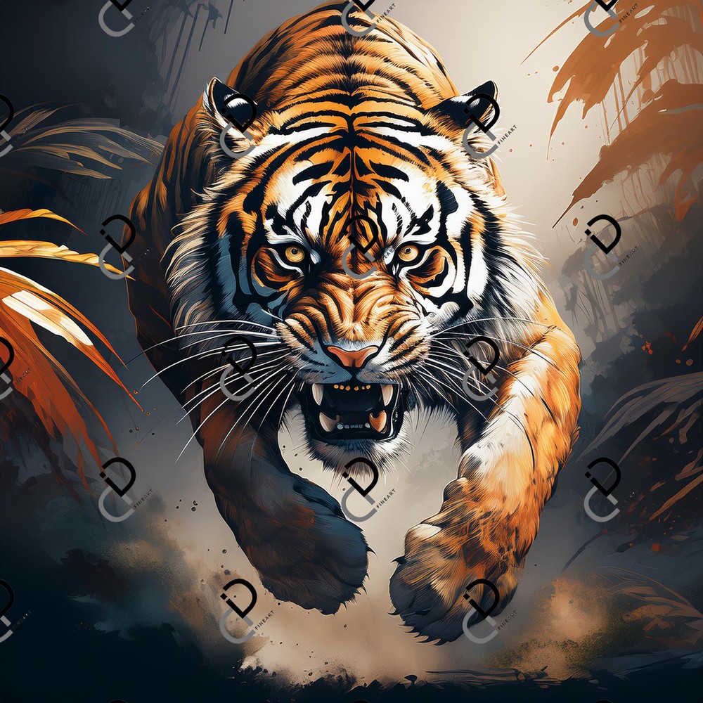 Powerful Tiger Leaping in City Digital Image – Urban Jungle AI Art Photo