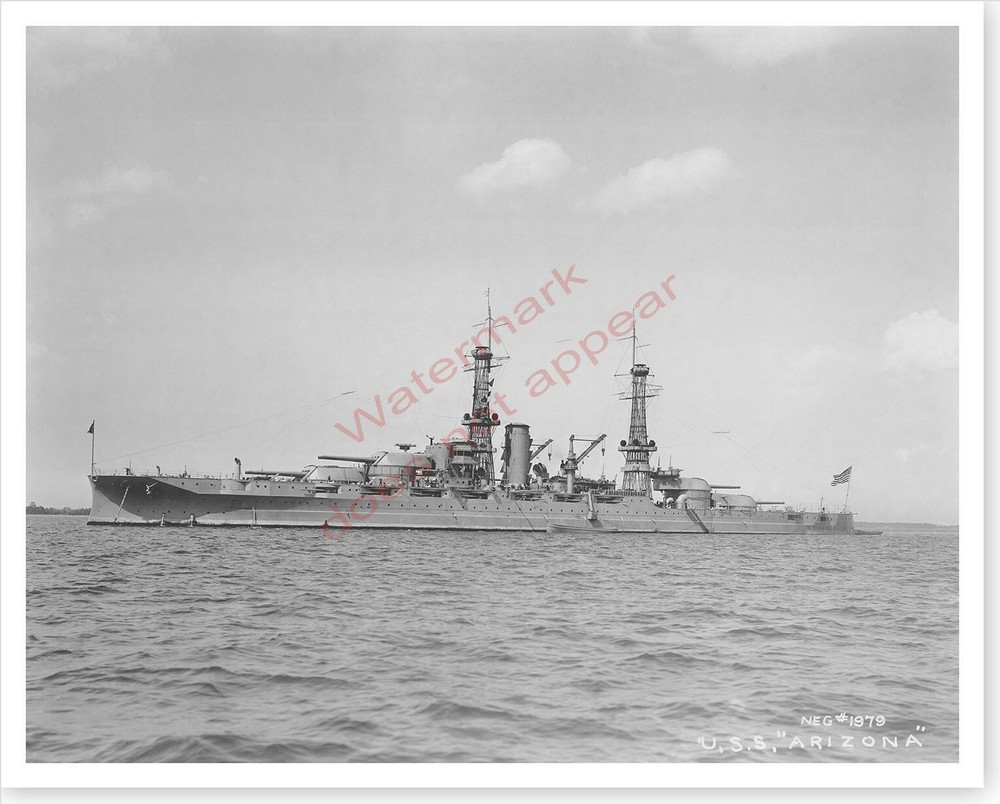 US Navy 1930 USS Arizona BB-39 Port Bow Underway Silver Halide Photo