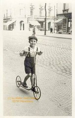 Vintage, boy, very proud with the new scooter, photo: around 1920 -1930, DIN A 4,