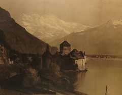 ANTIQUE ADOLPHE BRAUN *CHATEAU DE CHILLON LAKE GENEVA SWISS ALPS* ALBUMEN PHOTO