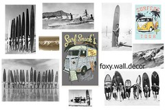 Surf models Vintage Art Print Poster Glass Frame Black White long Boards