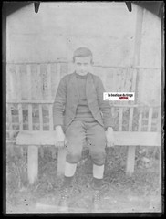 Boy On A Bench, Glass Plate Old Photo, Black & White NEGATIVE 9X12 CM