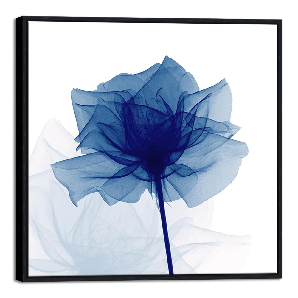 Pyradecor Large Black Framed Wall Art Blue Flickering Flower Canvas Prints Gr…