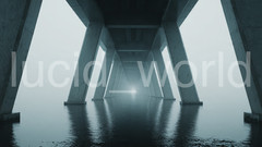 Abstract Concrete Bridge Architecture Digital Image Foggy Water Minimalist Art