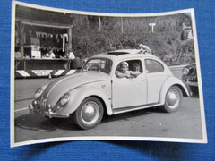 Woman in VW Beetle Pretzel Beetle Car – Old Photo 1953