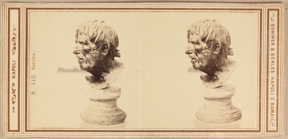 Italy Seneca Wise Greek Museum Naples c1865 Photo Stereo Album