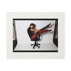 20 x 16 Color Photo Print Model Red Tights Black Leotard Long Legs Office Chair