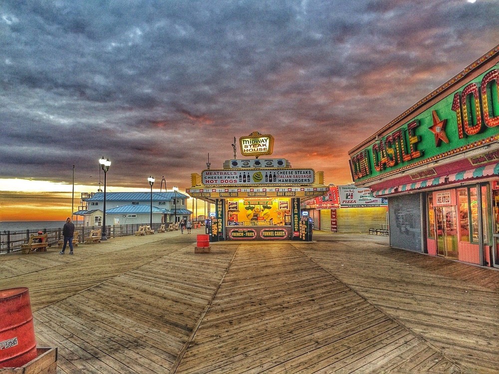 MIDWAY STEAK HOUSE SEASIDE NJ BOARDWALK PHOTO FRAMED MATTE WHITE WOOD SIGNED