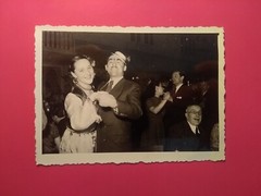 Old photo vintage antique funny man woman dancing in Theresienhof nice old photo