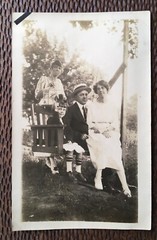Vtg 1920’s Flapper Girls Family ON SWING BIRDCAGE Photo Classic Americana