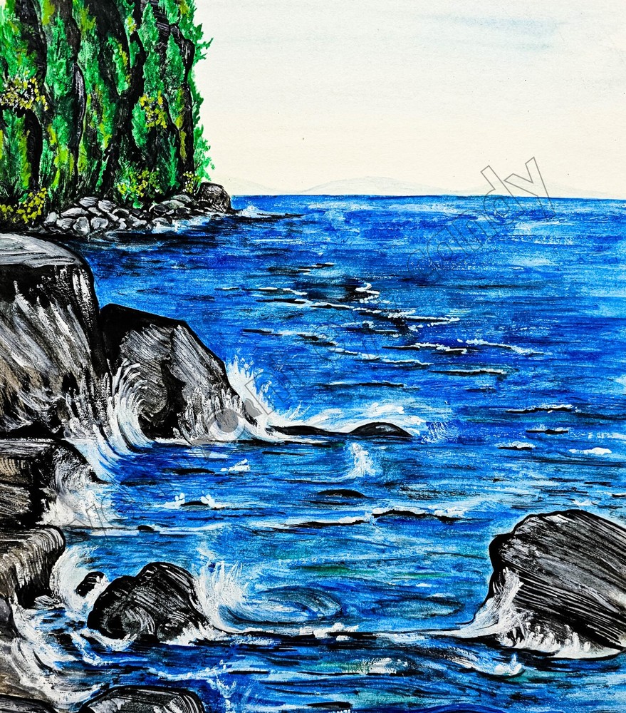 Blue Ocean Splashing Rocks Soothing Art DIGITAL DOWNLOAD Zen Soothing Landscape