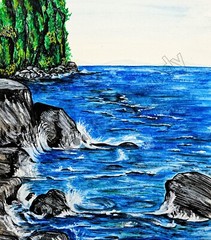 Blue Ocean Splashing Rocks Soothing Art DIGITAL DOWNLOAD Zen Soothing Landscape