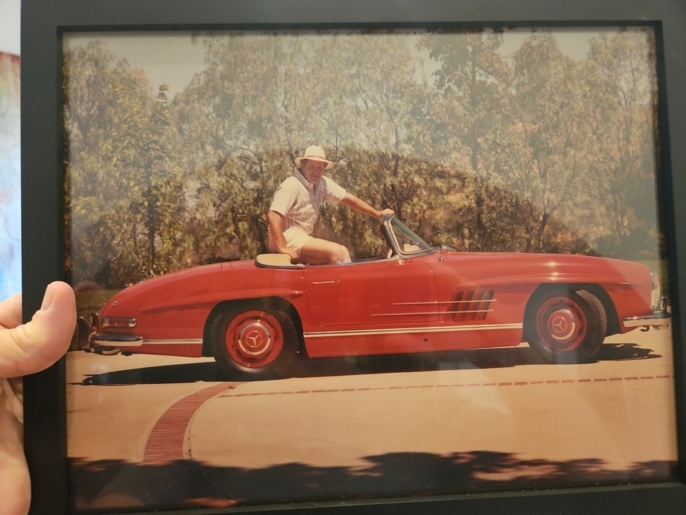 FABULOUS VINTAGE ORIGINAL PHOTO OF A MAN AND RARE MERCEDES AUTOMOBILE. 15X12 IN