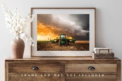Country Photography Print – Tractor and Storm at Sunset in Kansas Farm Wall Art