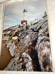 Munising Michigan CRISP POINT Lighthouse 8X12 Hardboard Photo By Ray Baker~New
